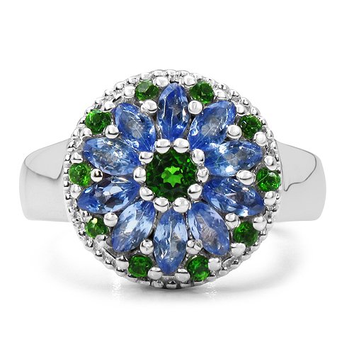 1.03 Carat Genuine Chrome Diopside & Tanzanite .925 Sterling Silver Ring
