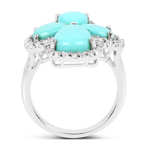 6.31 Carat Genuine Turquoise & White Topaz .925 Sterling Silver Ring