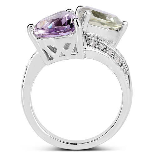 5.00 Carat Genuine Pink Amethyst, Green Amethyst and White Topaz .925 Sterling Silver Ring
