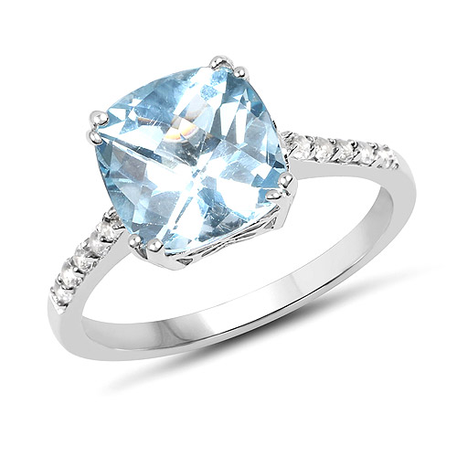 Rings-3.98 Carat Genuine Blue Topaz and White Topaz .925 Sterling Silver Ring
