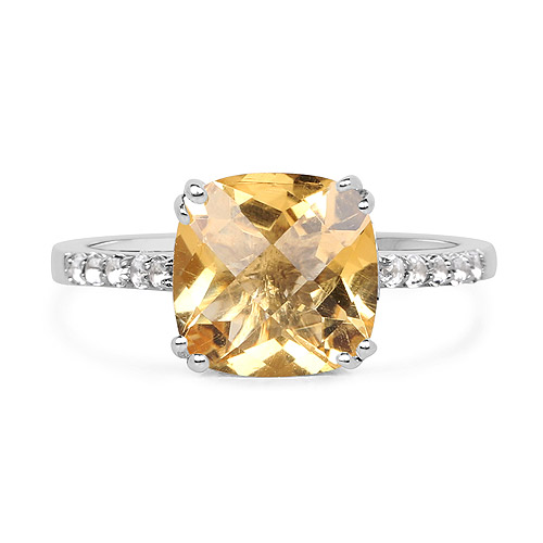 2.82 Carat Genuine Citrine and White Topaz .925 Sterling Silver Ring