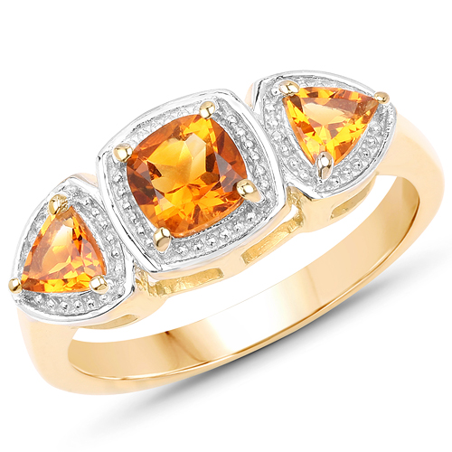 Citrine-14K Yellow Gold Plated 1.05 Carat Genuine Citrine .925 Sterling Silver Ring