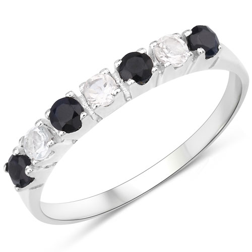 Sapphire-0.56 Carat Genuine Black Sapphire and White Topaz .925 Sterling Silver Ring