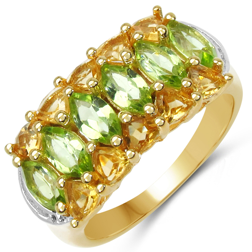 3.00 Carat Genuine Peridot and Citrine .925 Sterling Silver Ring