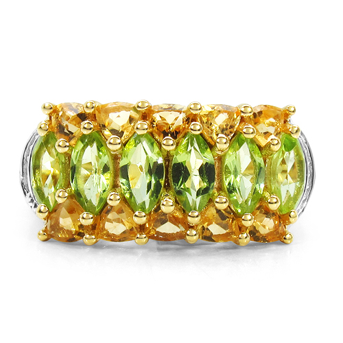3.00 Carat Genuine Peridot and Citrine .925 Sterling Silver Ring
