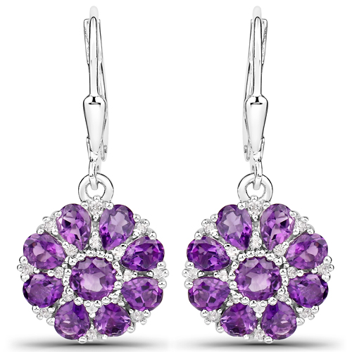 9.28 Carat Genuine Amethyst and White Topaz .925 Sterling Silver 3 Piece Jewelry Set (Ring, Earrings, and Pendant w/ Chain)