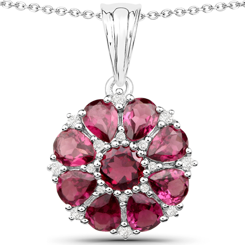 11.04 Carat Genuine Rhodolite Garnet and White Topaz .925 Sterling Silver 3 Piece Jewelry Set (Ring, Earrings, and Pendant w/ Chain)