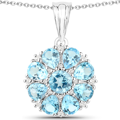 11.54 Carat Genuine Swiss Blue Topaz and White Topaz .925 Sterling Silver 3 Piece Jewelry Set (Ring, Earrings, and Pendant w/ Chain)