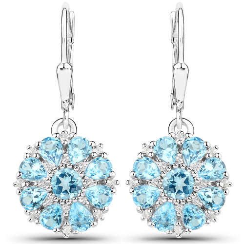11.54 Carat Genuine Swiss Blue Topaz and White Topaz .925 Sterling Silver 3 Piece Jewelry Set (Ring, Earrings, and Pendant w/ Chain)