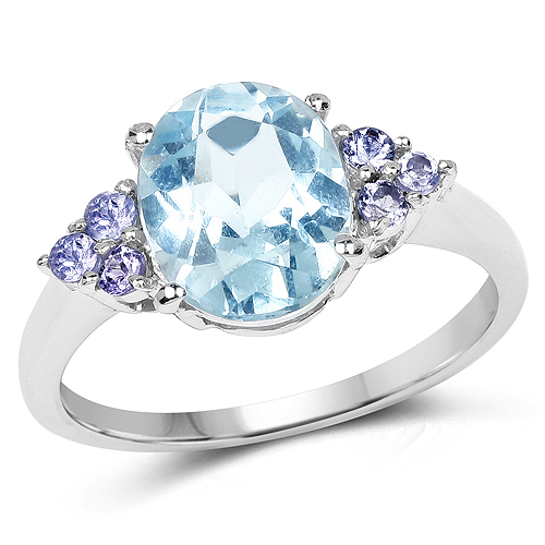 Rings-2.76 Carat Genuine Blue Topaz and Tanzanite .925 Sterling Silver Ring