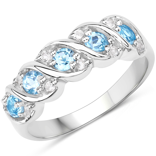 Rings-0.65 Carat Genuine Swiss Blue Topaz & White Topaz .925 Sterling Silver Ring