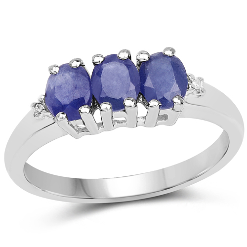 Sapphire-1.15 Carat Genuine Blue Sapphire & White Diamond .925 Sterling Silver Ring