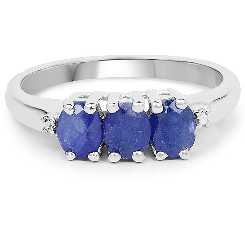 1.15 Carat Genuine Blue Sapphire & White Diamond .925 Sterling Silver Ring