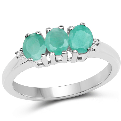 Emerald-0.79 Carat Genuine Emerald & White Diamond .925 Sterling Silver Ring