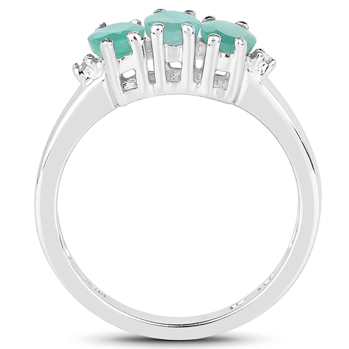 0.79 Carat Genuine Emerald & White Diamond .925 Sterling Silver Ring