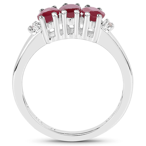 1.15 Carat Genuine Glass Filled Ruby & White Diamond .925 Sterling Silver Ring
