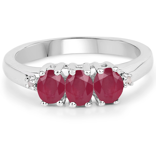 1.15 Carat Genuine Glass Filled Ruby & White Diamond .925 Sterling Silver Ring