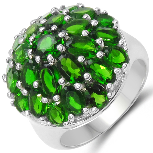 Rings-5.34 Carat Genuine Chrome Diopside .925 Sterling Silver Ring