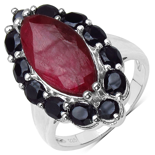Ruby-8.47 Carat Dyed Ruby and Black Spinel .925 Sterling Silver Ring