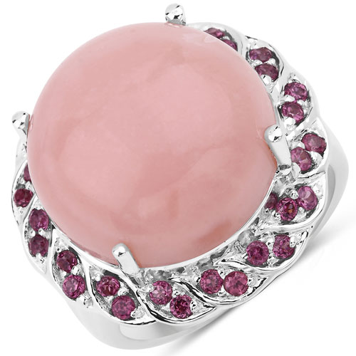 Opal-14.46 Carat Genuine Pink Opal and Rhodolite .925 Sterling Silver Ring