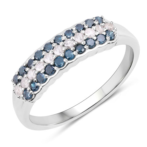 Diamond-0.47 Carat Genuine White Diamond and Blue Diamond .925 Sterling Silver Ring