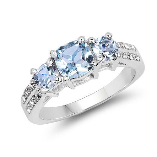 Rings-1.98 Carat Genuine Blue Topaz and White Topaz .925 Sterling Silver Ring