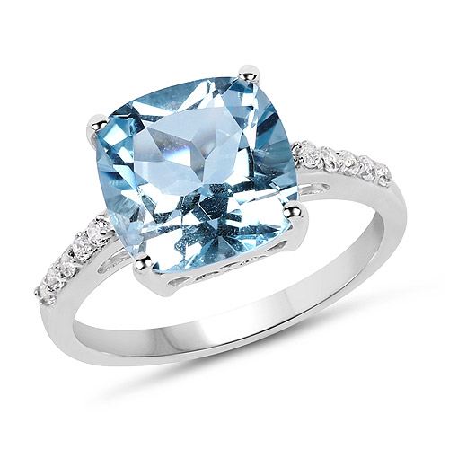 Rings-5.33 Carat Genuine Blue Topaz and White Topaz .925 Sterling Silver Ring
