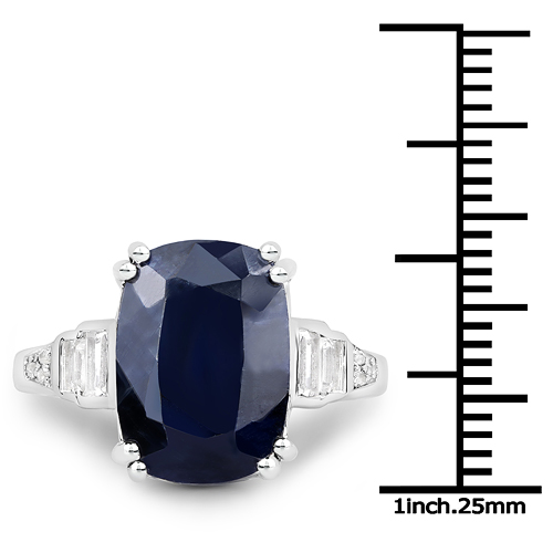 8.43 Carat Dyed Sapphire and White Topaz .925 Sterling Silver Ring