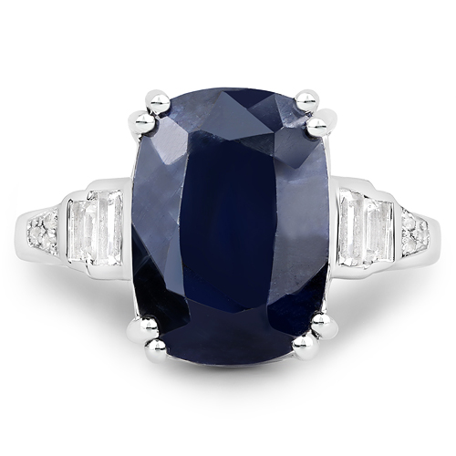 8.43 Carat Dyed Sapphire and White Topaz .925 Sterling Silver Ring