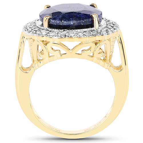 14K Yellow Gold Plated 8.59 Carat Dyed Sapphire and White Topaz .925 Sterling Silver Ring