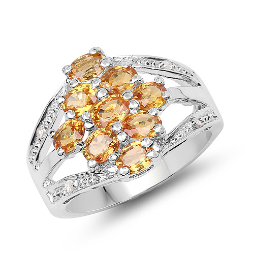 Sapphire-2.03 Carat Genuine Orange Sapphire and White Diamond .925 Sterling Silver Ring