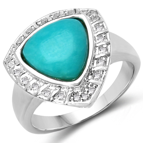 2.22 Carat Genuine Turquoise & White Topaz .925 Sterling Silver Ring