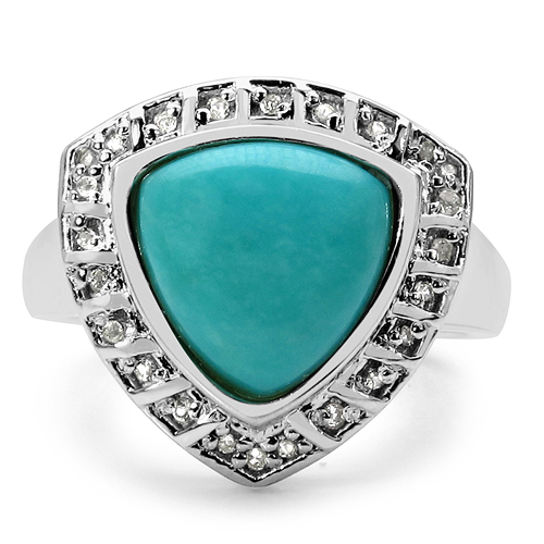 2.22 Carat Genuine Turquoise & White Topaz .925 Sterling Silver Ring