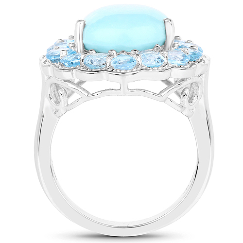 8.73 Carat Genuine Turquoise and Swiss Blue Topaz .925 Sterling Silver Ring