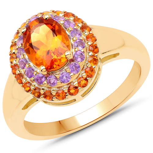 Citrine-14K Yellow Gold Plated 1.70 Carat Genuine Citrine and Amethyst .925 Sterling Silver Ring