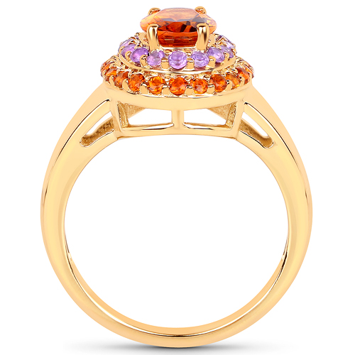 14K Yellow Gold Plated 1.70 Carat Genuine Citrine and Amethyst .925 Sterling Silver Ring
