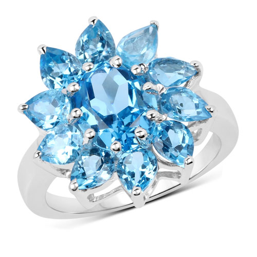 Rings-6.35 Carat Genuine Swiss Blue Topaz .925 Sterling Silver Ring