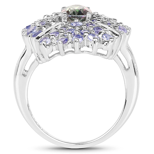 2.86 Carat Genuine Mystic Topaz and Tanzanite .925 Sterling Silver Ring
