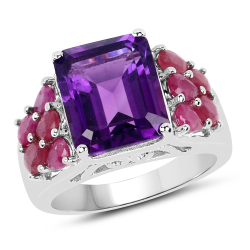 6.65 Carat Genuine Amethyst and Ruby .925 Sterling Silver Ring