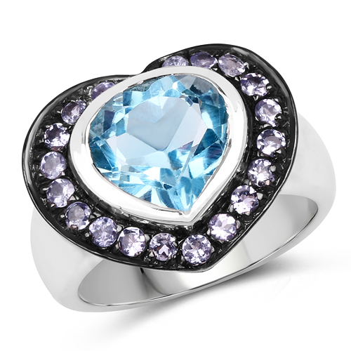 Rings-4.17 Carat Genuine Blue Topaz & Tanzanite .925 Sterling Silver Ring