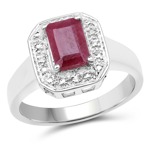 Ruby-1.27 Carat Genuine Ruby and White Topaz .925 Sterling Silver Ring