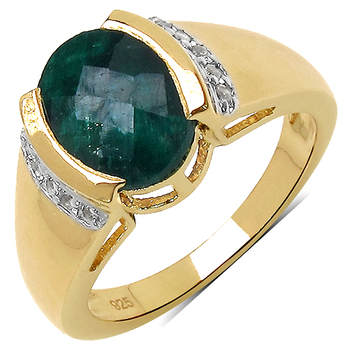 Emerald-3.70 Carat Dyed Emerald and White Topaz .925 Sterling Silver Ring