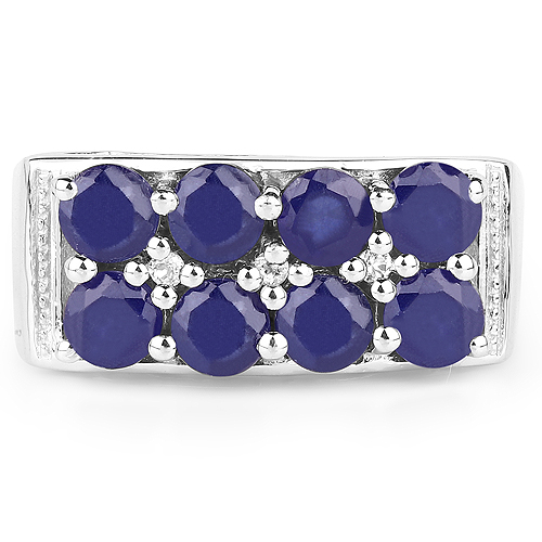 2.87 Carat Glass Filled Sapphire and White Topaz .925 Sterling Silver Ring