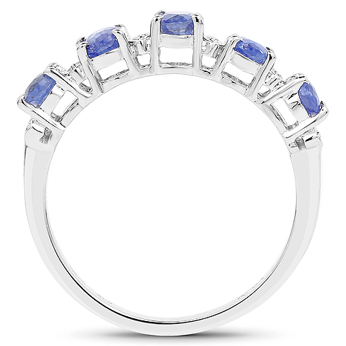 1.11 Carat Glass Filled Sapphire and White Diamond .925 Sterling Silver Ring