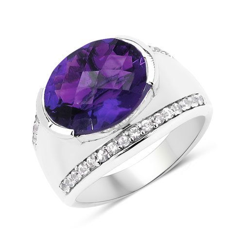 Amethyst-4.63 Carat Genuine Amethyst and White Sapphire .925 Sterling Silver Ring