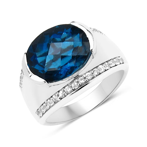 Rings-5.48 Carat Genuine London Blue Topaz and White Sapphire .925 Sterling Silver Ring