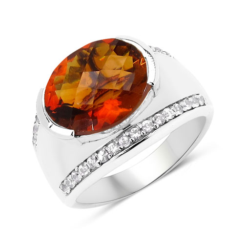 Citrine-3.80 Carat Genuine Madeira Citrine and White Sapphire .925 Sterling Silver Ring