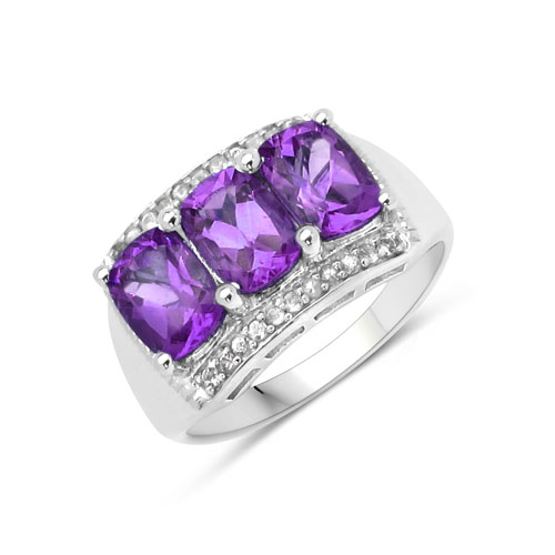 Amethyst-2.51 Carat Genuine Amethyst and White Sapphire .925 Sterling Silver Ring
