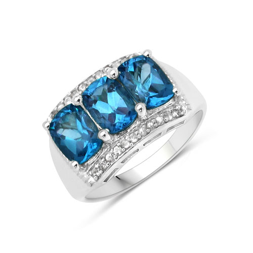 Rings-3.11 Carat Genuine London Blue Topaz and White Sapphire .925 Sterling Silver Ring