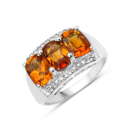 Citrine-2.72 Carat Genuine Madeira Citrine and White Sapphire .925 Sterling Silver Ring